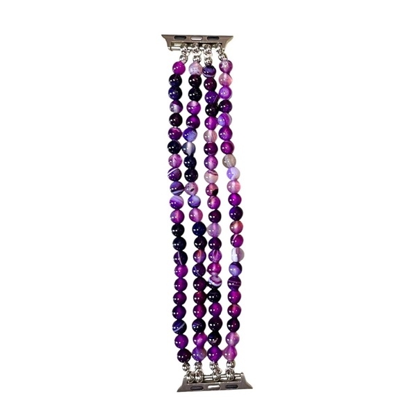 Smartwatch Beaded Bracelet Watch Strap Purple/Silver New - Picture 1 of 3